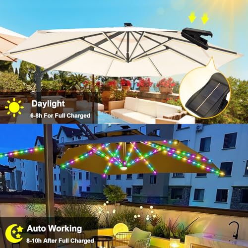 Solar Umbrella Lights Outdoor 8 Strands 8 Mode Patio Umbrella Lights