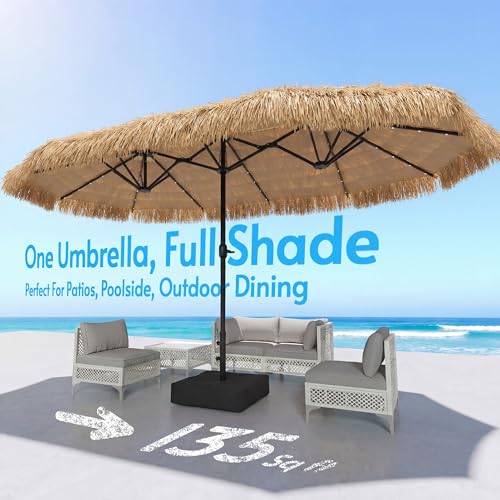 15ft Double Sided Patio Umbrella with Solar Lights and Base Included