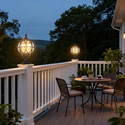Outdoor Post Light Fixture Hardwired Column Lights with Amber Glass Globe