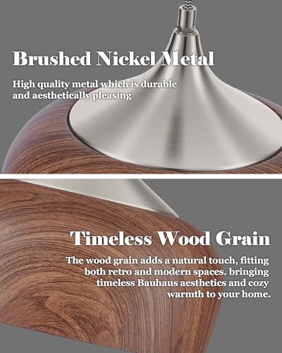 Bauhaus Pendant Light Wooden Pattern Dome Pendant Light Fixture Brushed Nickel Metal Modern Adjustable Hanging Lighting for Kitchen Island Dining Room Office Hallway Foyer Bedroom