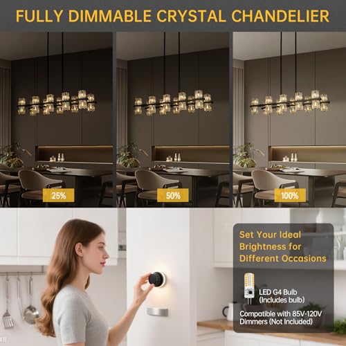 20 Lights L32" Black Crystal Chandeliers for Dining Room Light Fixture