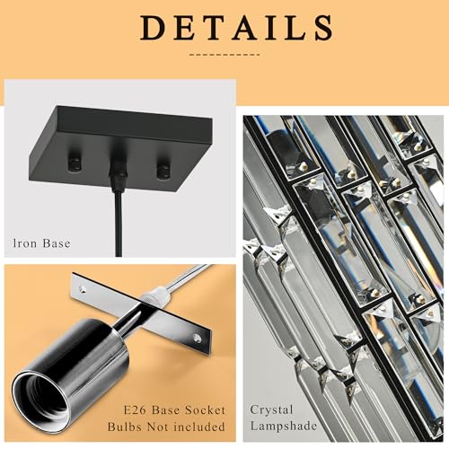 Black Hanging Kitchen Island Modern Concise Crystal Pendant Light Fixture (3 Count)