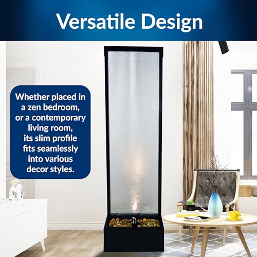 MLT170L 72" Waterfall Fountain with LED Light Cascading Textured Glass & Aluminum Floor Design