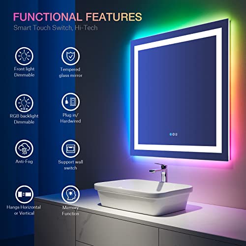 36"X36" RGB LED Bathroom Mirror with Lights