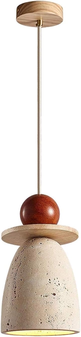 Wabi Sabi Travertine Pendant Light,Japanese Minimalist Stone & Wood Hanging Lamp Adjustable Nordic Hanging Lamp For Kitchen Island, Hallway, Bedroom, Dining Room Ceiling Decor