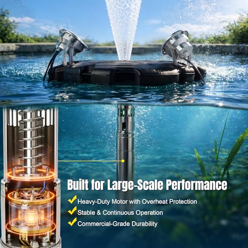 2HP Pond Fountain Aerator with 3 RGB LED Lights