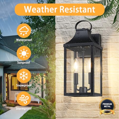 15" Dusk to Dawn Black Outdoor Wall Lantern with E12 Socket