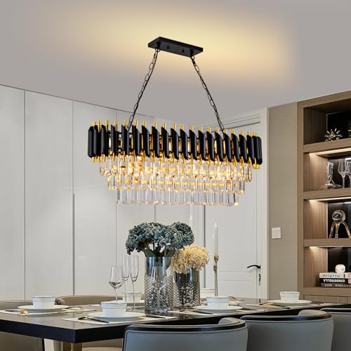 Modern Crystal Chandelier Black and Gold 10