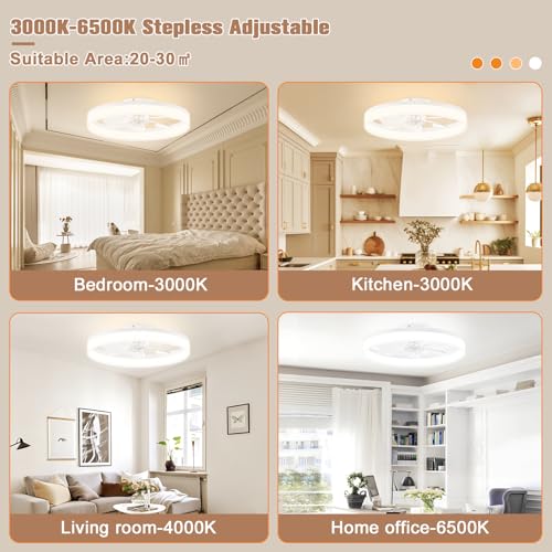 Low Profile Bladeless Ceiling Fans with Dimmable LED Light