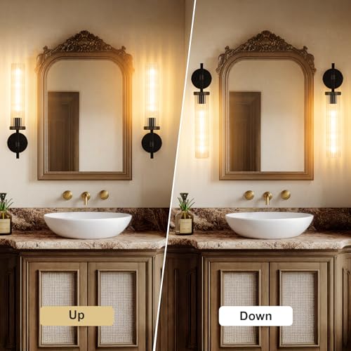 19.5" Knurled‑Craft Hardwired Black Gold Wall Sconce