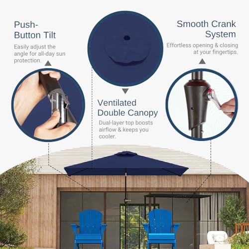 6.5' x 10' Rectangular Patio Umbrella Large Outdoor Market Umbrella w