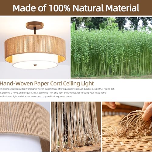 Rattan Flush Mount Ceiling Light