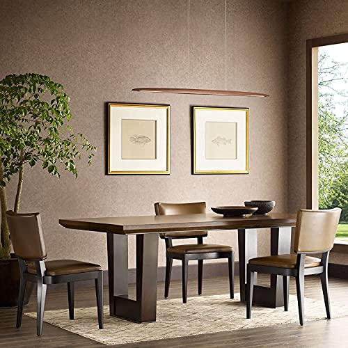 39" Wood Linear Pendant Light LED Dimmable Hanging Light Dinning Room Light Fixture Island Lights 24w for Dining Room Kitchen Island Bar Walnut Color