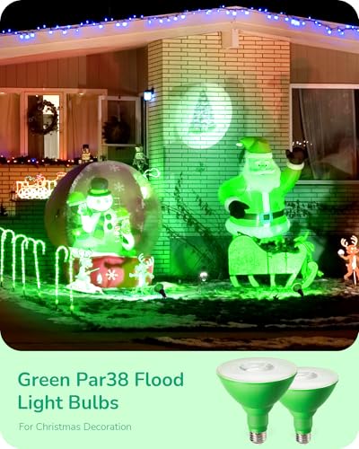 Halloween Outdoor PAR38 Green Flood LED Light Bulbs Dimmable 4Pack (4 Count)