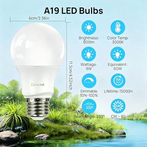 A19 LED Light Bulbs Dimmable (5 Count)