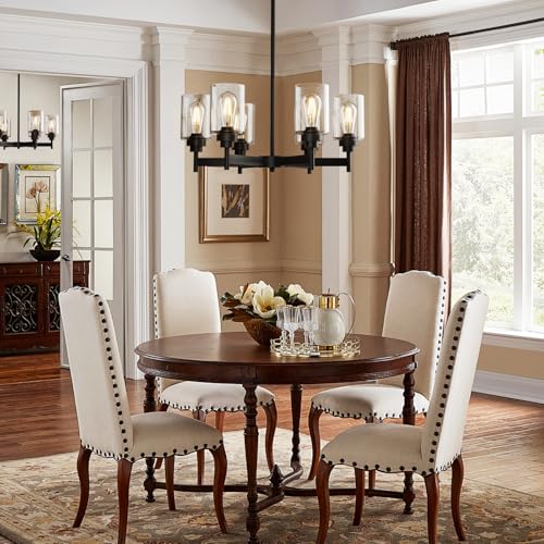 6 Light Black Chandelier 24.6" Black Dining Room Light Fixture