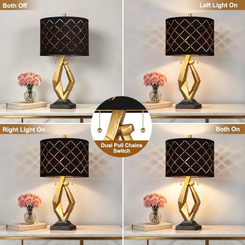 Modern Black and Gold Table Lamps Set of 2 with Dual Pull Chains Switch (2 Count)