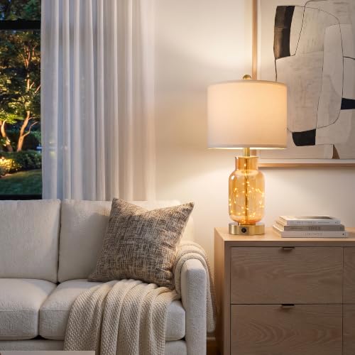 22" Glass Table Lamps Set of 2 with Night Light for Bedroom
