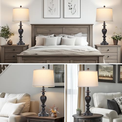 28" Tall Farmhouse Bedside Lamp Set of 2 (Black-2)