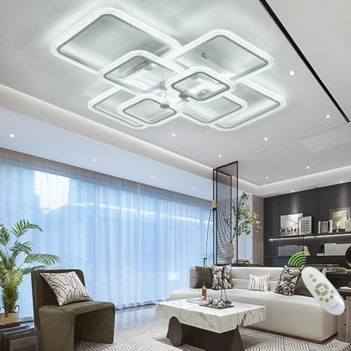 41.3in Modern LED Ceiling Light Fixture Dimmable Crystal Flush Mount Led Ceiling Lights 8 Square Frame with Remote Ceiling Lamps for Living Room Kitchen Bedroom