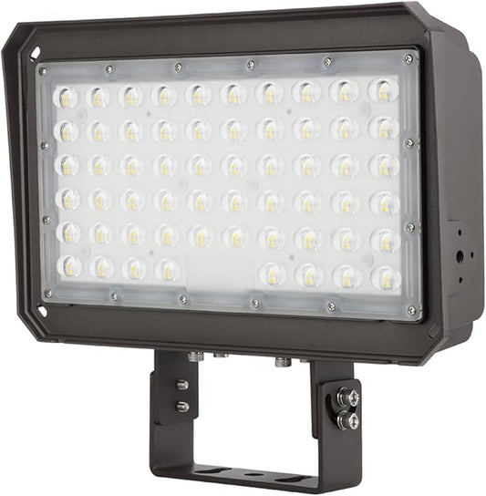 150W LED Flood Light with Dusk-to-Dawn Photocell, 130lm/W 5000K Daylight 100-277V IP65 Waterproof, 150W-100W-75W Adjustable, LED Parking Lot Light with Trunnion Mount, ETL - Aura Lighting
