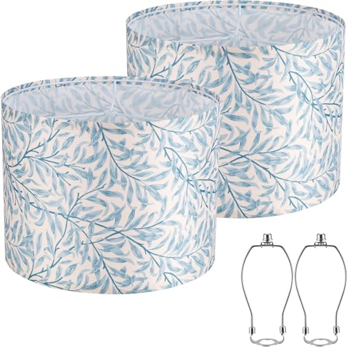 Blue Leaf 13" Drum Lamp Shades Set of 2 with Harps (2 Count)