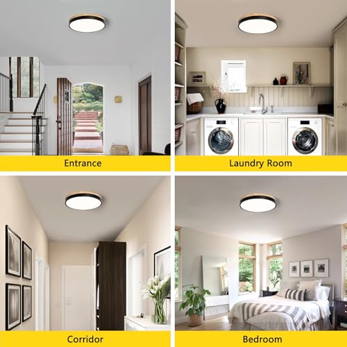 Modern Wood Black Flush Mount Ceiling Light 11.81 Inch