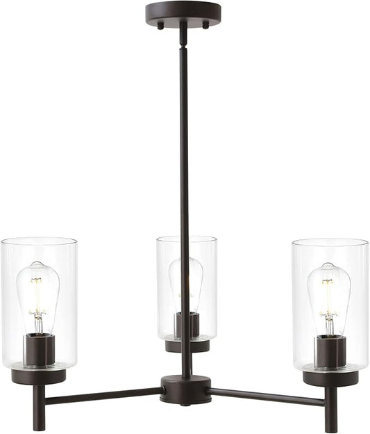 VINLUZ Contemporary 3-Light Chandeliers Rustic Clear Glass Shades Pendant Lighting Oil Rubber Bronze Dining Room Lighting Fixtures Hanging Adjustable Wire Semi Flush Ceiling Lights - Aura Lighting