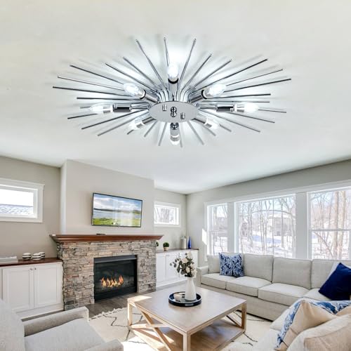Semi Flush Mount 8 Light Ceiling Light Modern Metal Ceiling Lighting Chrome Light Fixture Chandelier for Farmhouse Kitchen Dining Room Bedroom Hallway Living Room