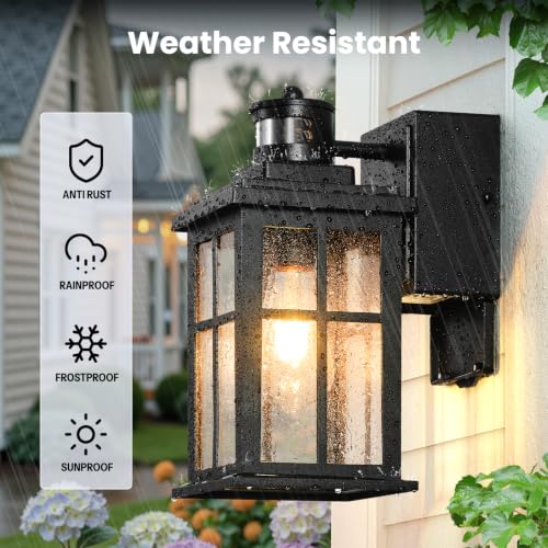 Black 2 Pack Motion Sensor Outdoor Lights for House with Outlet (2 Count)