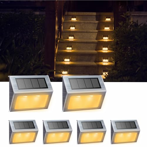 Warm White Solar Lights for Deck Step Fence Post (6 Count)