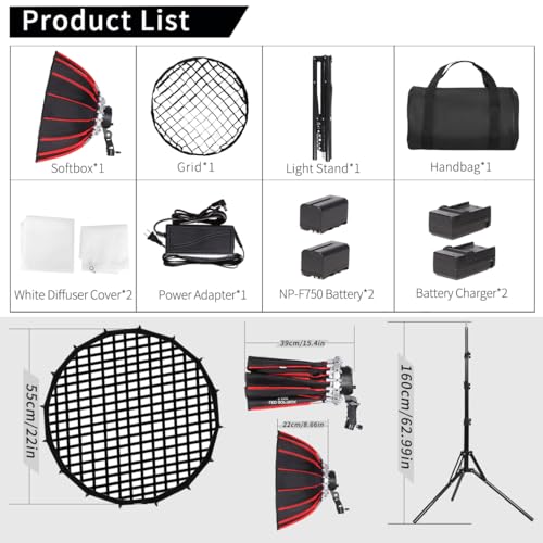 21in 55cm 60W LED Softbox Light with Rechargeable Battery