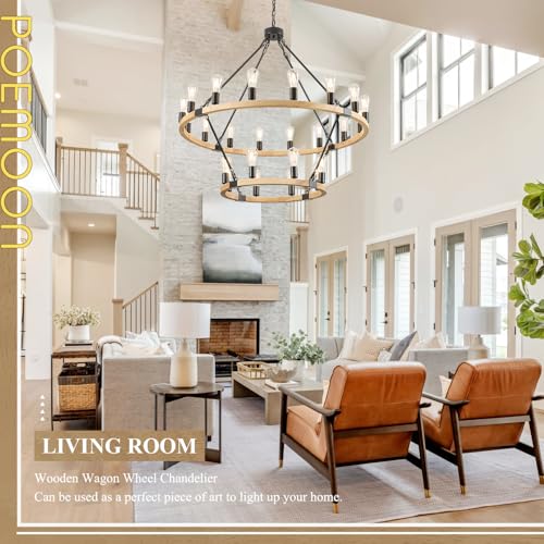 Natural Wooden Wagon Wheel Chandelier 24