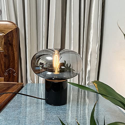 Glass Table Lamp Farmhouse Lamps for Living Room Art Deco Side Table Lamp for Living Room Smoky Gray