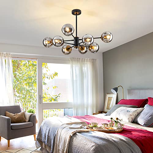 8 Light Mid Century Modern Bubble Sputnik Chandelier with Globe Glass