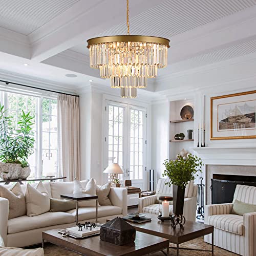 Modern Gold Crystal Chandelier 24”Living Room Chandeliers Light Fixture