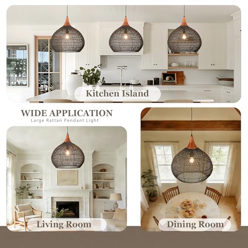 Large Black Rattan Pendant Light