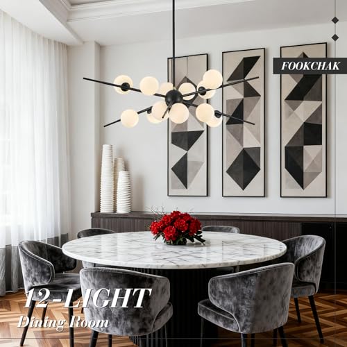 Large Black Sputnik Ceiling Light Fixture 39in 12 Light Frost Glass