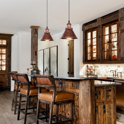 2Pcs Farmhouse Pendant Light Rustic Cone Shade Mounted Fixture Hanging Ceiling Lamp Antique Painted Finish Small Size Light (2 Count)