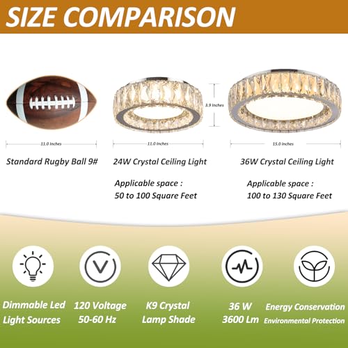 15 Inch Modern Chrome Crystal Flush Mount Chandelier