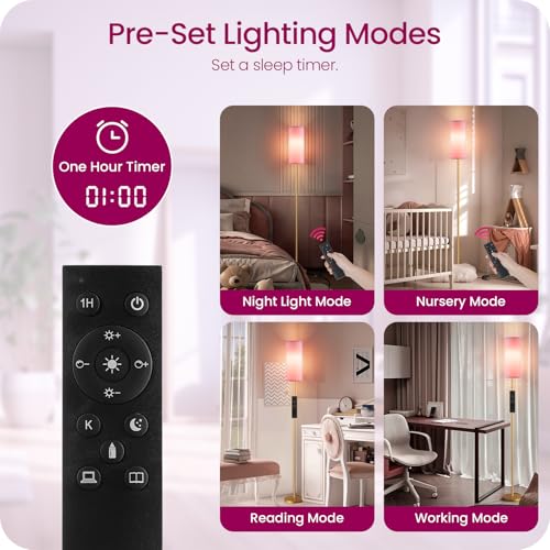 Dimmable Pink Floor Lamp for Living Room with Remote and Foot Switch