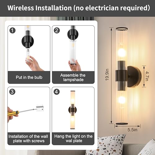 Black Battery Operated Wall Sconces Set of 2