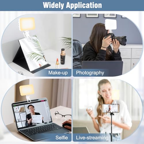 60 LED Portable Selfie Light Video Conference Lighting with Clip & Camera Tripod Adapter Rechargeable 2200mAh CRI 97+