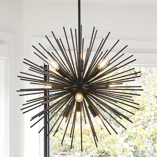 23.6" 9 Light Black Sputnik Chandelier Modern Industrial Adjustable Firework Globe Ceiling Fixture for Living Room