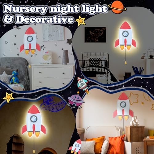 Space Rocket Night Light Battery Operated Kids Nursery Wall Lamp