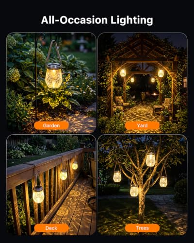 6 Pack Solar Powered Cracked Glass Jar Lights Outdoor Hanging LED Lantern (6 Count)