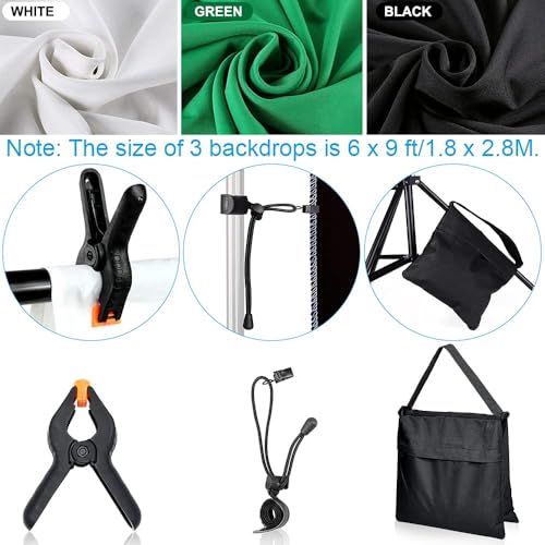 Upgraded LED Bulb] Photography Lighting Kit 8.5x10ft Backdrop Support System and LED Softbox Set