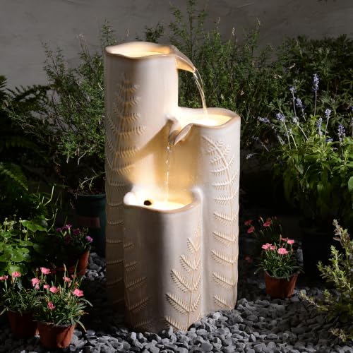 Triple Column Ivory Ceramic Fountain
