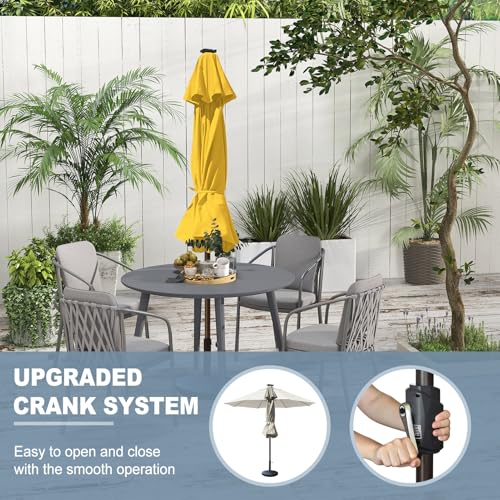 USA 10-Year-Non-Fading 10ft Market Patio Umbrella, Commercial Grade Table Sun Umbrella with 80 Solar LED Lights, Crank Open, Windproof & UPF 50+ UV Protection for Garden, Deck, Pool, Backyard, Sunflower Yellow