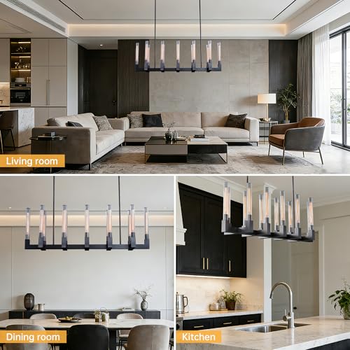 55 Inch Black Candle Rectangular Chandelier